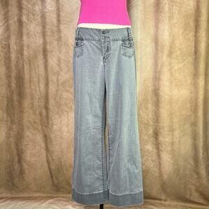 Vintage Y2K Wide Leg Pants Cargo Pockets Low Rise Gray Baggy Denim Streetwear